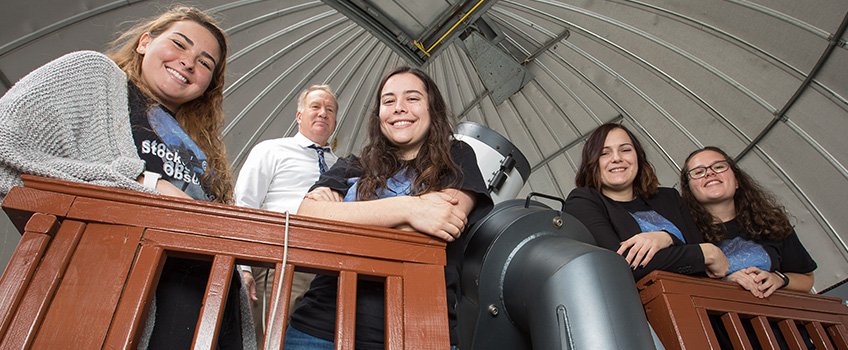 Physics students who helped refurbish observatory