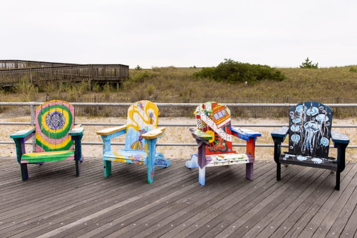 four hand painted chairs