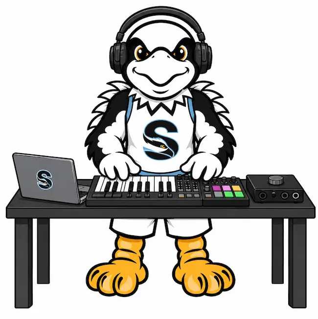 Talon Mascot posing as DJ