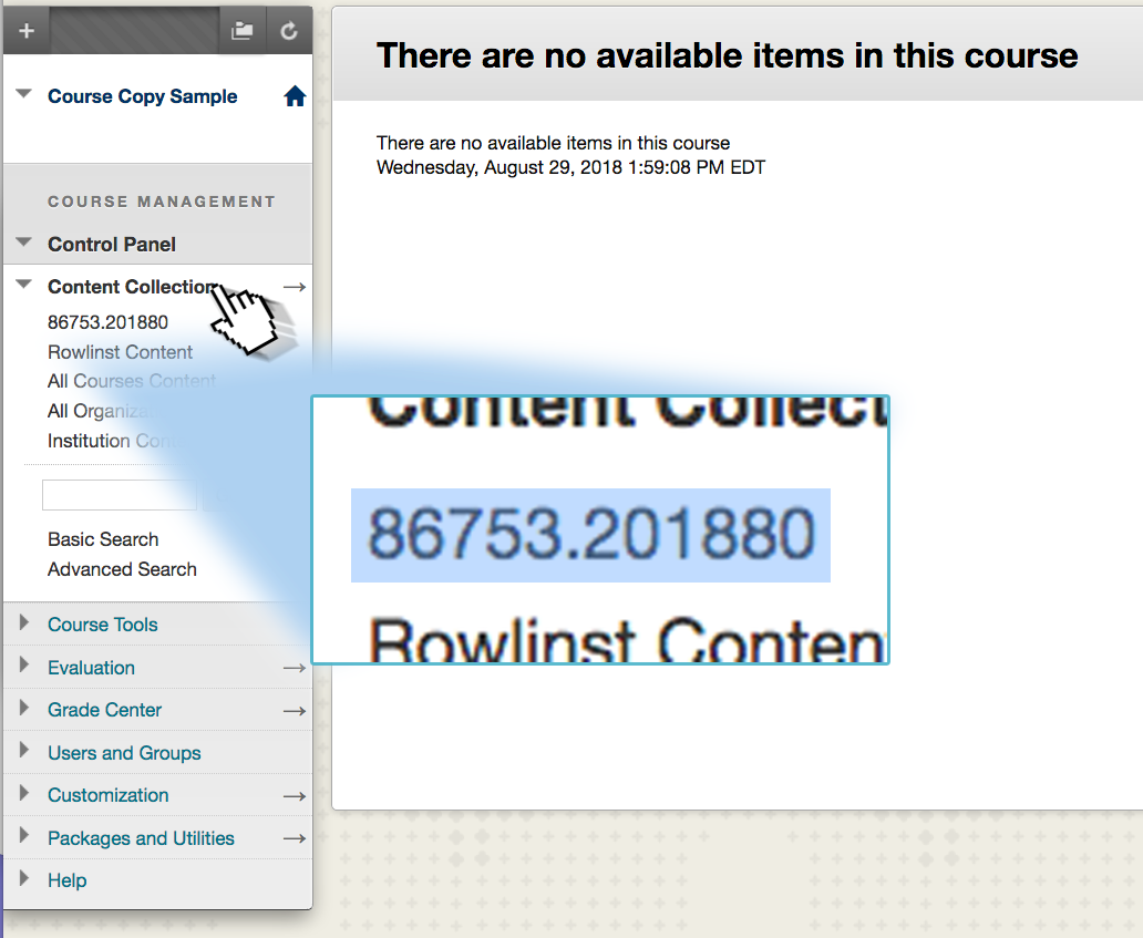 Screenshot depicting the location of a course ID to be copied.