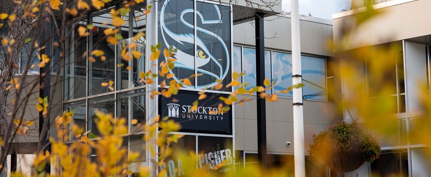 Stockton logo on the side of the building