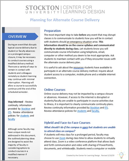 Alternate Course Delivery Document
