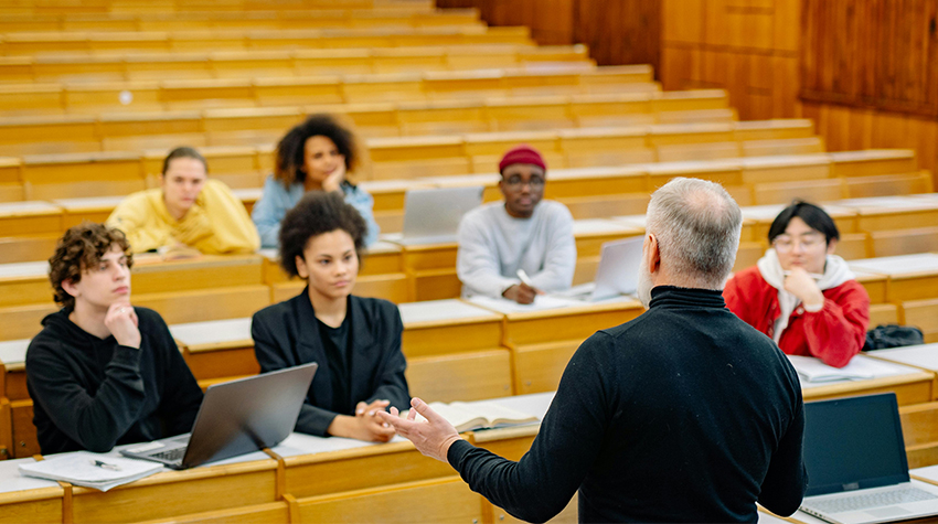 Students listening to a lecture in a classroom