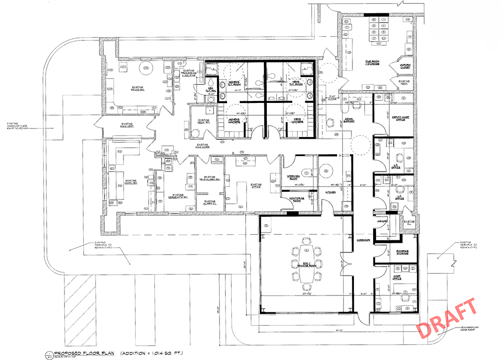 Proposed floor plan of Stockton Police Building.