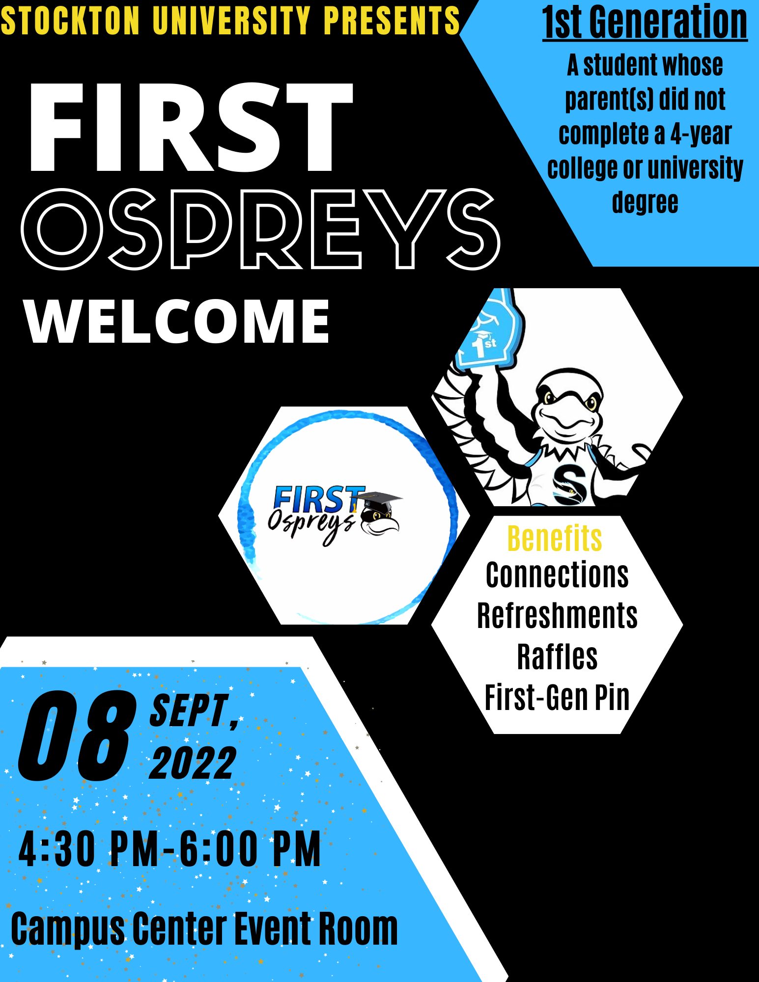 First Ospreys Welcome, 09.08, 4:30-6:00, Campus Center Event Room A