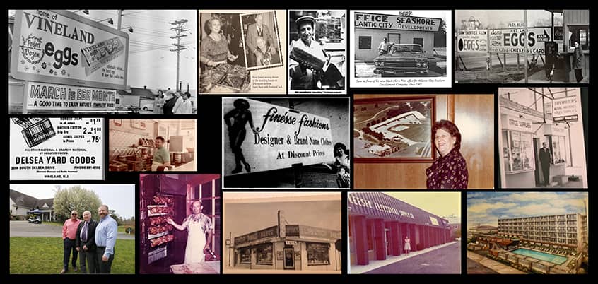 Collage of photographs of Holocaust survivor-owned businesses in the area.