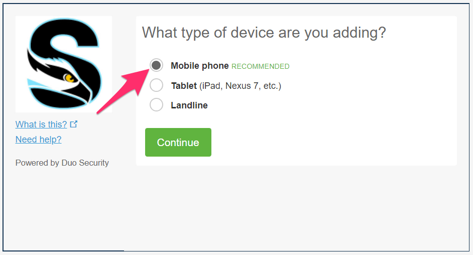 A screenshot showing the device selection options for Duo security
