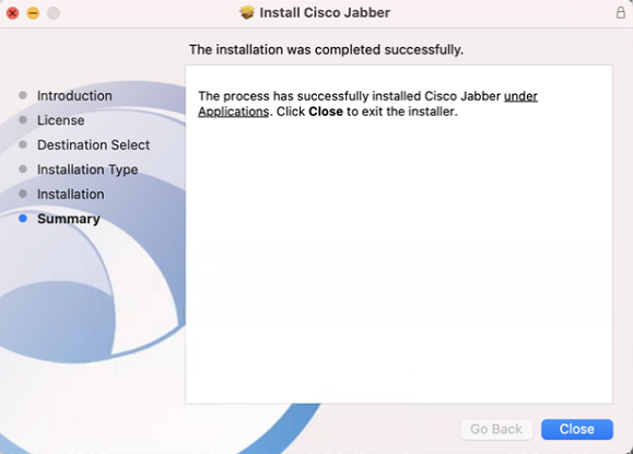 Select close to finish the install screenshot