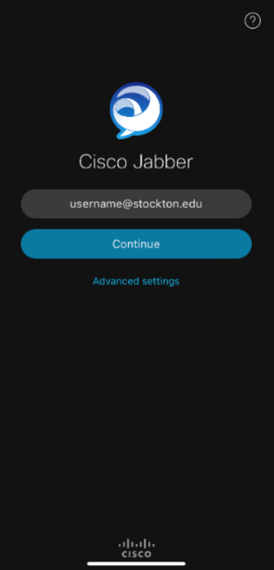 A screenshot of the Jabber app login page