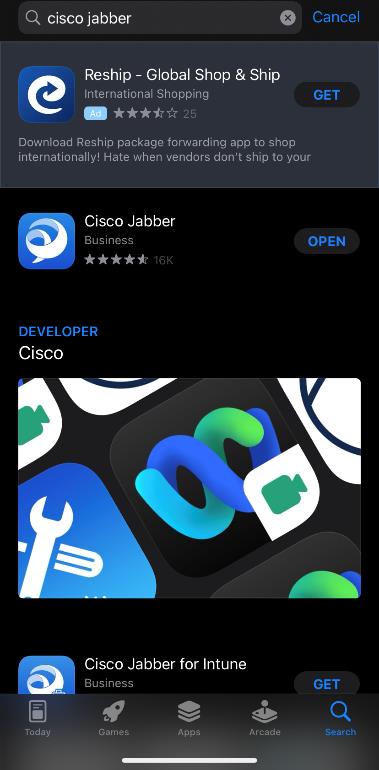 A screenshot of the Cisco Jabber app in the iOS App Store