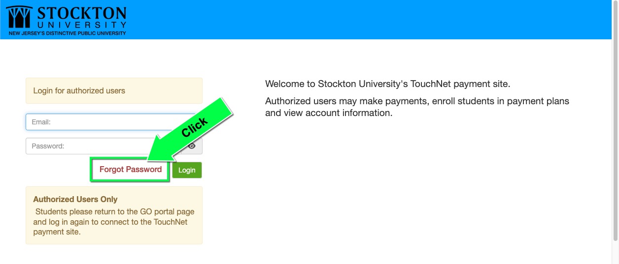 Touchnet Forgot PW