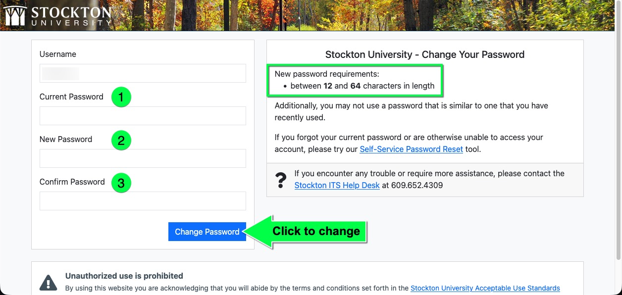 Password Change Screen