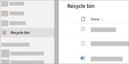 a screenshot of the onedrive web interface, showing the recycle bin button
