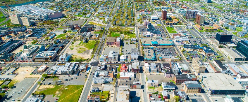 Aerial view of Atlantic City street grid by day