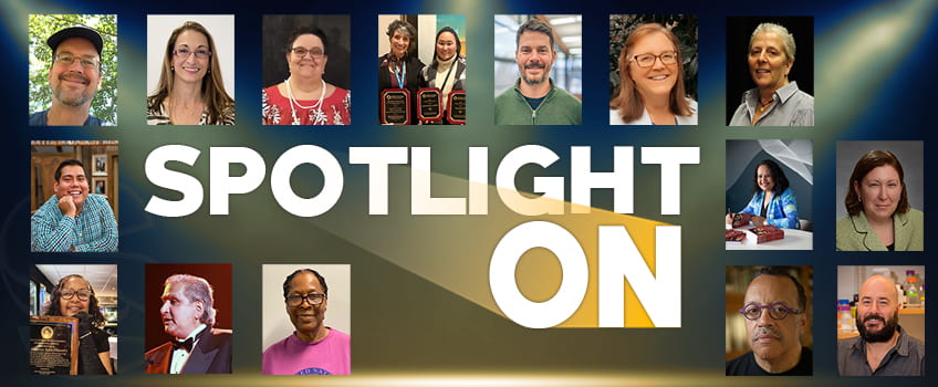 spotlighted faculty arranged in rows