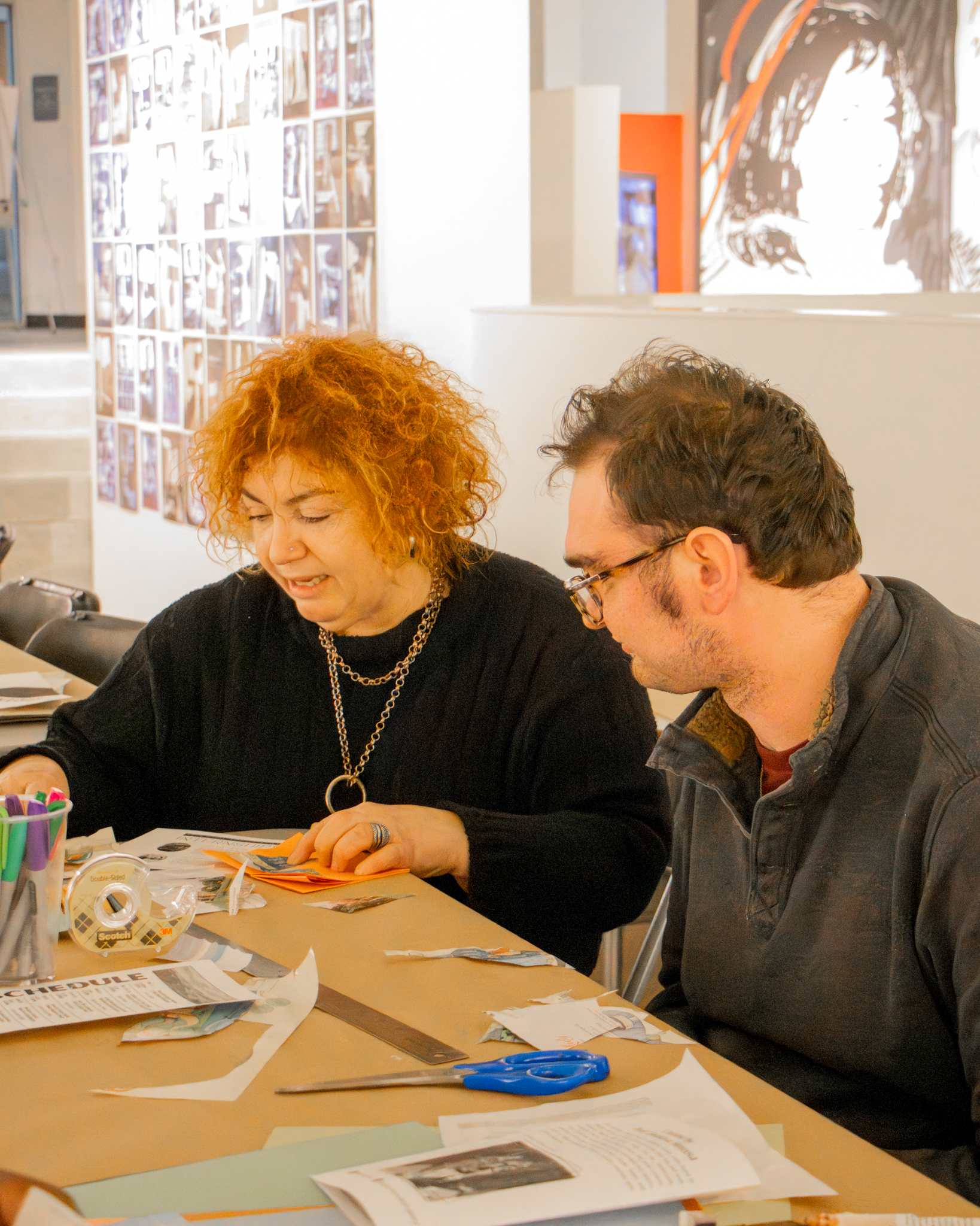 Hristova-Tosheva, left, works with Stockton student Adam Zehnbauer during her Fulbright residency at the university.
