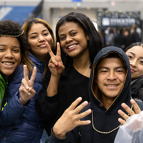 Prospective students posing for the camera during LVD