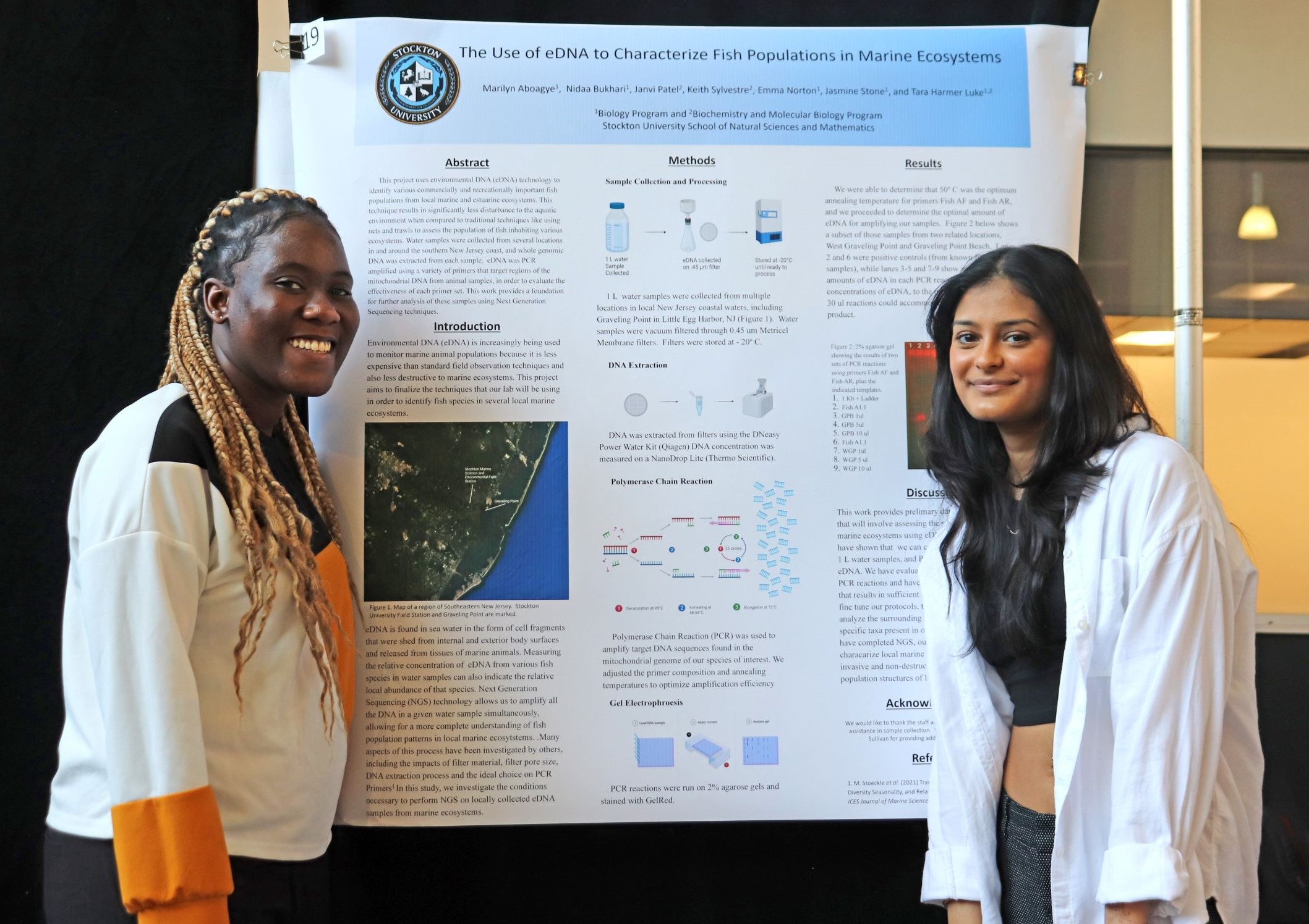 Marilyn Aboagye and Janvi Patel were two of the second place winners in the NAMS Symposium on April 22. They stand in front of their project.