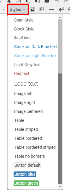 OuCampus editor menu showing style list