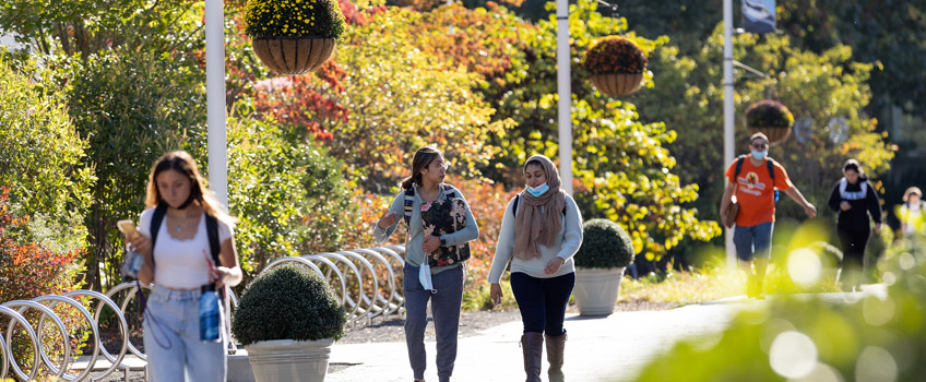 students walking on campus