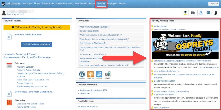 View of the Faculty tab