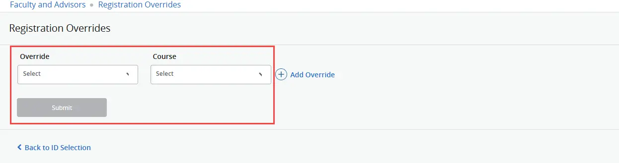 Override option screen