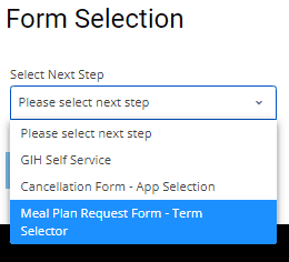 Select the “Meal Plan Request Form—Term Selector”