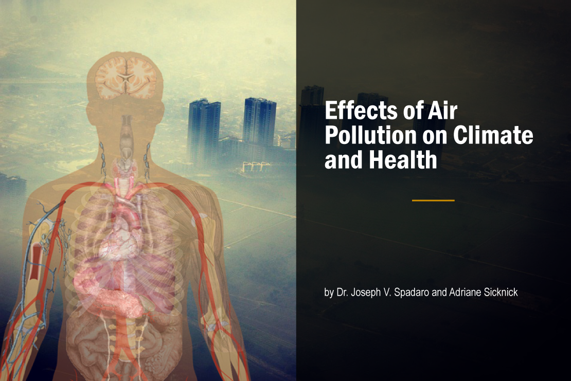 Image of city with pollution and the anatomy of the human body