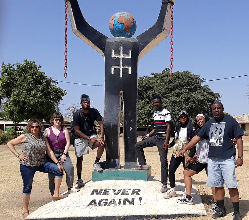 Louise Gorham-Neblett, adjunct professor of African American Theater; Morgan Rush, senior, Africana Studies Major; Rishon Bates, junior, Communication Studies Major, Africana Studies Minor; Fallou Mboup, our Senegalese Tour Guide; Beverly Vaughn, professor of Music; Donnetrice Allison, coordinator of Africana Studies alongside her husband, Al Allison.