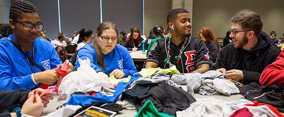 Students working on cloths donations 