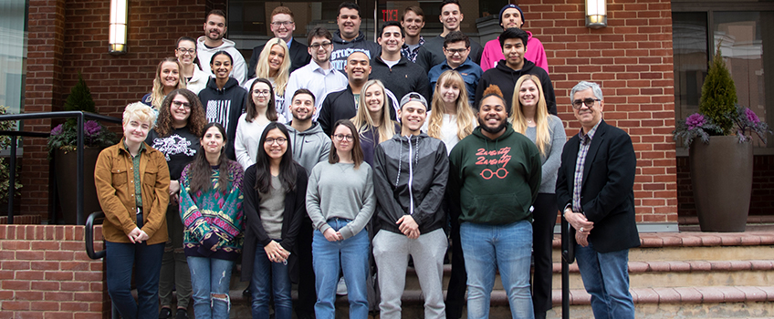 Students in the spring 2020 cohort with coordinator Michael Rodriguez, right, at The Washington Center in Washington, D