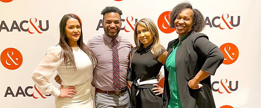 Donnetrice Allison, chair of Africana Studies and professor of Communication Studies; Allison Sinanan, chair of the master’s in Social Work program and professor of Social Work; Jessica Grullon, associate director of Admissions Services; and Marques Johnson, associate dean of Students