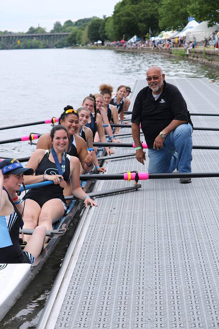  The Women’s Rowing Team with first-year head coach John Bancheri at the Dad Vail Regatta