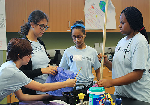 Four female students work on STEM project 