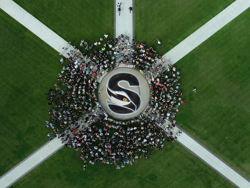 ariel shot of students