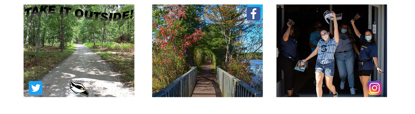 a bike path, a wooded trail, students in masks celebrating