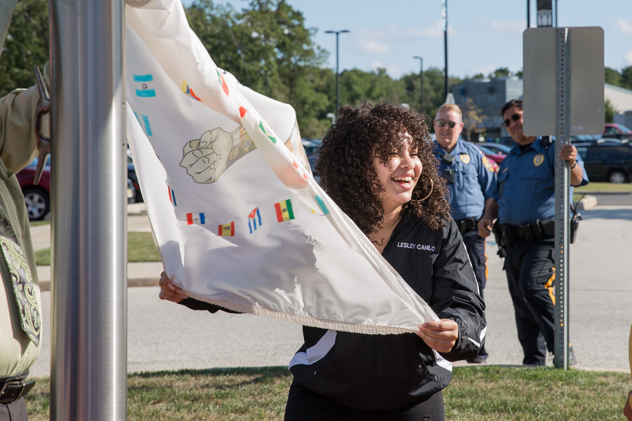 girl holding flag