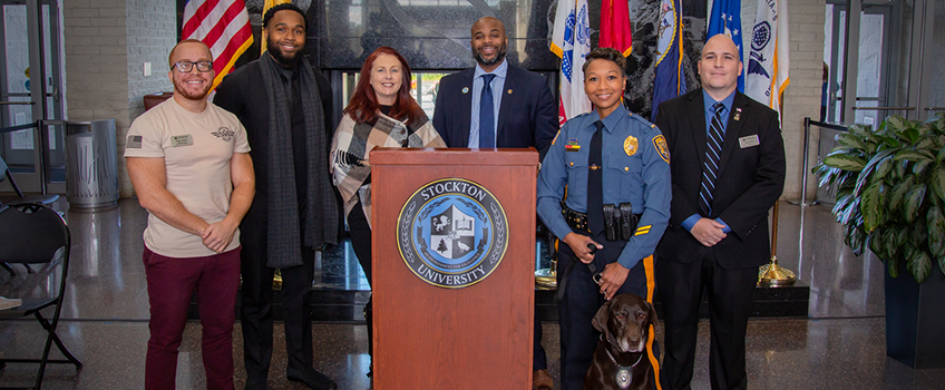 Angel Cordero, Josef Gibbs, Karen Matsinger, Christopher Catching, Lt. Tracy Stuart and Hemi, and Jason Babin. Below, K9 officers and their partners were recognized at the event.