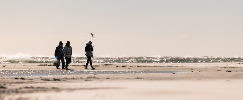 students on beach