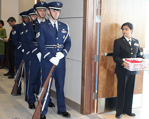 airforce members stand at attention