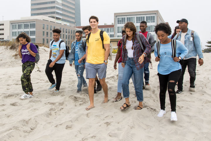 Students on beach outside Stockton Atlantic City