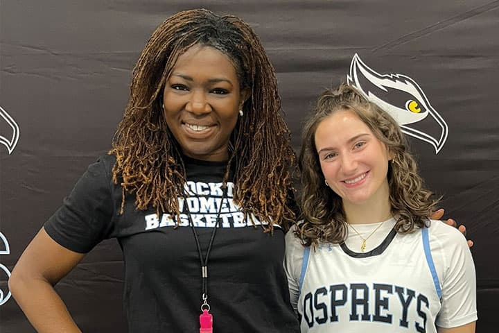 Devin Jefferson in black t-shirt and Emma Marrone in white basketball jersey