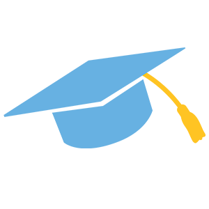 Blue graduation cap with a yellow tassel, representing education and academic achievement.